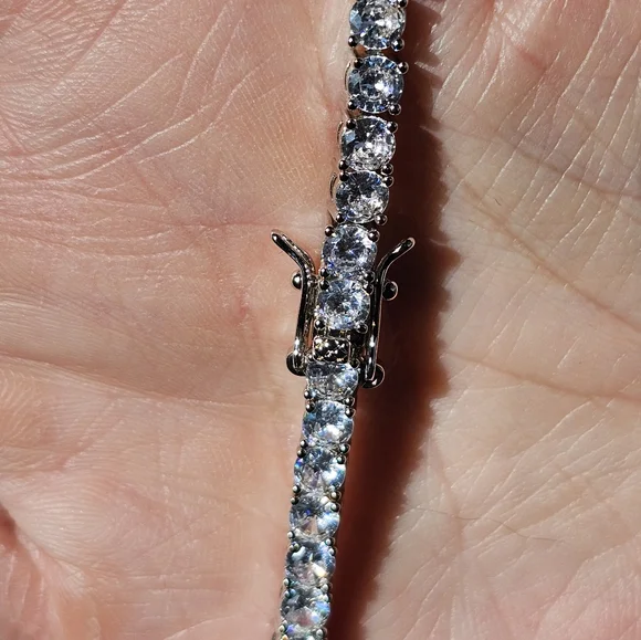 Genuine Moissanite 12 Carat Tennis Bracelet 14K over Sterling Silver 7" NWT - Picture 6 of 9